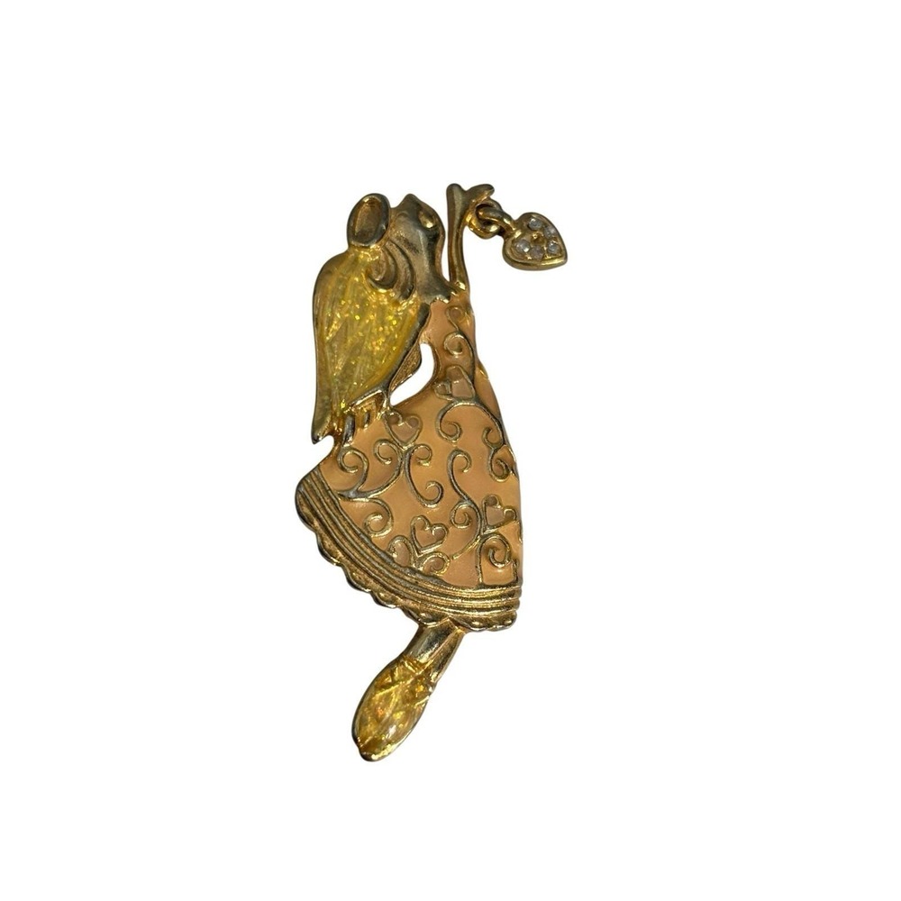 Vintage Gold Tone AAI Pink Enamel Dress Halo Angel Guardian Girl Brooch Pin‎